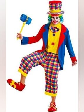 Hauntlook Creepy Clown Costume Men Adult  Halloween Jumpsuit Hat Set | Medium